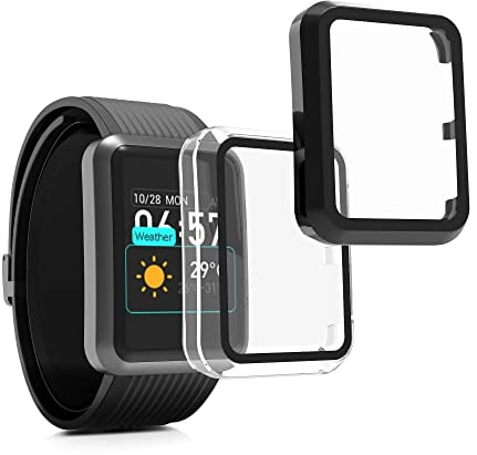 kwmobile Carcasa Compatible con Huawei Watch D Funda - 2X Protector Pantalla Completo de Cristal Templado - Ultrafino y antigolpes - Negro/Transparente