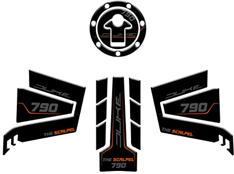 Tankschutz-Set, seitliche Schutzabdeckungen, Kappenschutz, geharzt, 3D-Effekt, kompatibel mit KTM Duke 790 The Scalel (Schwarz V2)