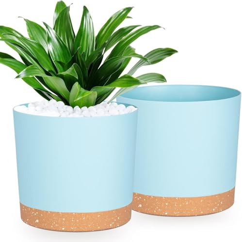 QCQHDU Blumentöpfe-Set, 25,4 cm, Pflanzgefäße für Zimmerpflanzen mit Drainagelöchern und abnehmbarem Boden, Untersetzer, modern, dekorativ für den Außenbereich, Garten, Pflanzgefäße (hellblau, 25,4