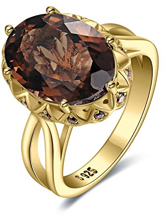 JewelryPalace Oval 5.7ct Echt Rauchquarz Solitär Ring Damen, Riesen Edelstein Schmuck Set, Ring Silber 925 Damen Ring Stein, Cocktail Ring Silber 925 Silberringe Damen 926 Ringe Frauen Vergoldet 59