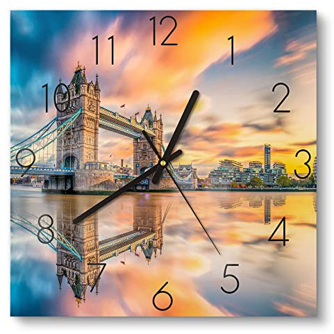 DEQORI Glasuhr | 30x30 cm | Motiv Tower Bridge und Themse | ausgefallene leise Design Uhr aus Glas | Wanduhr für Wohnzimmer & Küche | Moderne Hingucker Uhr für die Wand