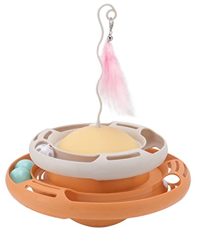 HERCHR Cat Toy Roller 2 Level Turntable Cat Toy Balls Puzzle Interactive Cat Roller Tracks Ball Cat Fun Exercise Puzzle Toys(Orange)