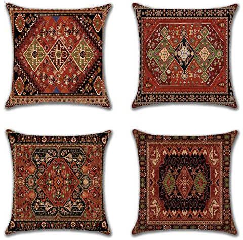 JOTOM Set mit 4 Kissenbezügen, 45x45 cm, Bohemian-Stil, dekorativer quadratischer Überwurf-Kissenbezug, Sofa, Auto, Kissenbezug für Outdoor, Zuhause, Bett, Wohnzimmer, Couch-Dekor (exotischer Stil B)
