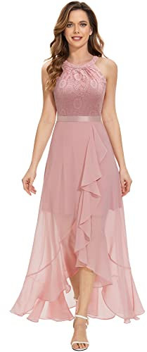 Dressystar Damen Elegant Abendkleider Hochzeit Brautjungfer Vokuhila Kleider Lang Abschlussballkleid Partykleid Blush M
