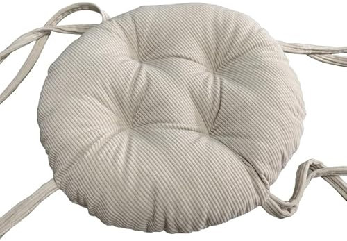Premium Runde Hocker Sitzkissen, 6cm Dicken Sitzauflage Kord Stuhl Kissen rutschfest Stuhl Pads Mit Krawatten Super Weiches Kissen Pad (Durchmesser:40cm(16inch), Beige)