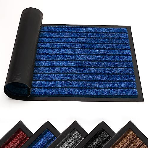 Yorkshire Bedding Navy Door Mat Indoor Outdoor – 60 x 90 cm Non Slip Mat Heavy Duty Washable Rubber Mats Shoe Scraper Super Absorbent Doormat