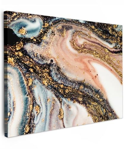 MuchoWow© Leinwand Bilder 40x30 cm Wanddeko Wohnzimmer Aesthetic Room Decor Goldene Deko Zimmer Wandbilder Modern Fotogeschenke Marmor-Look - Bild Gold - Schwarz - Glitter - Chic