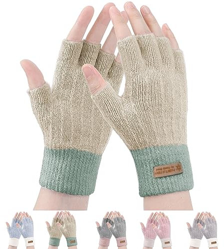 Fingerlose Winterhandschuhe für Damen - Winterhandschuhe Ohne Fingerkuppen Thermohandschuhe Warme Winter Handschuhe Arbeiten Radfahren Fahren