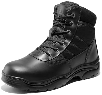 NORTIV 8 Botas de Trabajo Tácticas Militares Impermeable para Hombre Botas de Combate de Motocicleta Policiales con Plantilla Acolchada,Size 42,Negro