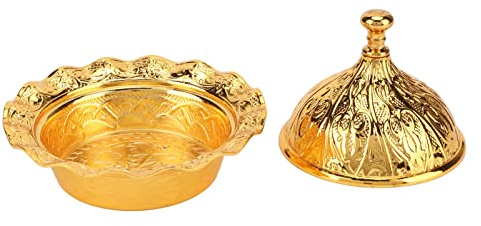 Eujgoov Plato Dorado para Dulces de Latón con Tapa, Cuenco para Azúcar y Chocolate, 10x7cm