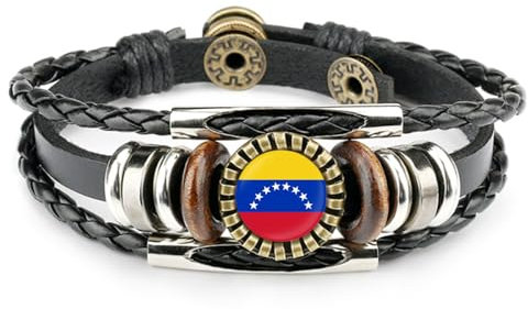 Pulsera De La Bandera De Venezuela,Pulsera De Cuero Ajustable De Múltiples Capas Tejida A Mano,Pulsera Trenzada Estilo Bandera,Regalo De Recuerdo De Viaje Accesorios De Pulsera Tejida Personaliz