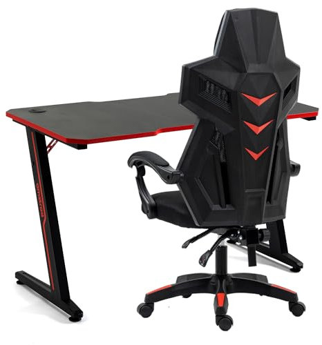 Amstrad Büro-Set DESK120Z-RED & Sessel AMS-209 Typ Mesh – Schreibtisch rot – Breite 1,20 m – Stil Carbon