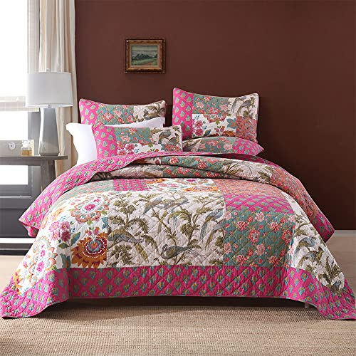 VISIMISI Colcha de 240 x 260 cm, juego de ropa de cama de 250 x 270 cm, algodón con 2 fundas de almohada, diseño de patchwork, multicolor