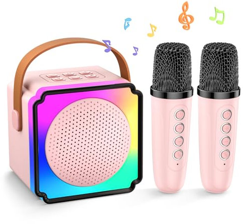 Anykuu 2 Micrófonos para Niños Regalo Niña 3-12 Años Micrófono de Karaoke para Infantil Microfono con Altavoz Portátil con Luces LED 5 Efectos de Sonido Mágicos Regalo