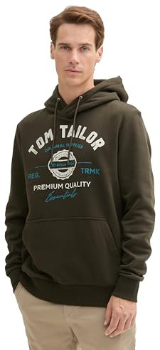 TOM TAILOR Herren Hoodie Sweatshirt mit Logo-Print, 11172 - Dark Rosin Green, L