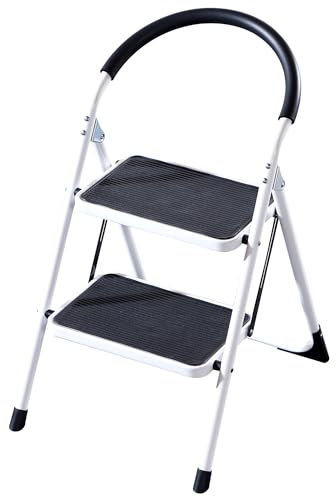 Klapptritt 2 Stufen - Klappbar Haushaltsleiter - bis 150kg Belastung - Anti-Rutsch