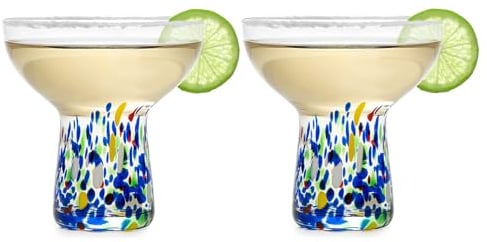 Large Stemless Margarita Glasses Set of 2-14oz Luxury Hand Blown Confetti Margaritas, Martini, Cocktails, Water, Wine, Dessert & Champagne Glasses Cinco de Mayo