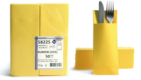 Aroba Airlaid Lot de 100 serviettes à couverts pliées aspect tissu avec fente 32 x 40 cm Pliage en 8 Porte-couverts Qualité supérieure Pour mariage, anniversaire, hôtel, restauration Jaune, BT32GE2