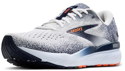 BROOKS Ghost 16, Sneaker Uomo, White/Peacoat/Orange, 48.5 EU