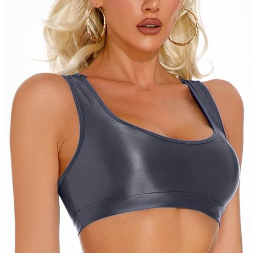 AIEOE Tanktops & Träger-Tops Damen Y2k Crop Top Bauchfreies Oberteil Frauen Sexy Clubwear Solide Farben Grau