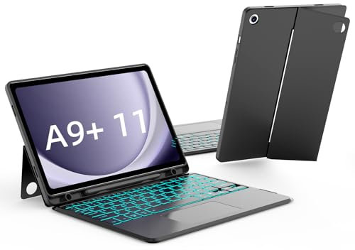 JUQITECH Trackpad Keyboard Case for Samsung Galaxy Tab A9 Plus 5G 11 Inch 2023, A9+ Tablet Protective Smart Case Kickstand Magnetic Detachable Wireless Touchpad Backlit Keyboard SM-X210/X216/X218