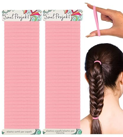 Soul Projekt Elastici per Capelli Confezione 60 Elastici Sottili Rosa 4mm, Elastici Capelli Senza Cuciture Senza Ferretti, Elastico Capelli Antirottura, Elastici Capelli Donna