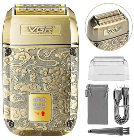 VGR Foil Shaver for Men with Central Cutter - Cordless Electric Razor for Face Hair, Beard, Neck, Bald Head - 8500 RPM - Rechargeable USB-C 100 Min Battery - Close Clean Skin Fade Shaving Machine