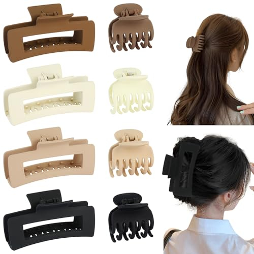8 Pièces Pince a Cheveux, 4 Grosse Pince Cheveux de 10.5cm avec 4 Pinces à Cheveux de 4cm de Taille Moyenne à Griffes, Pince Cheveux Femme Plastique pour Femmes et Filles