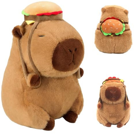 Peluche Capybara,Capibara peluche per bambini, Capibara con Zaino Hamburger, peluche regalo Capybara, peluche Capibara per ragazze e ragazzi (23 cm Ape Capybara)