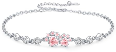 SOESON Hundepfote Armband 925 Sterling Silber Hunde Armbänder Puppy Paw Print Zirkon Armband Verstellbar Armbänder Schmuck Geschenk für Damen Mädchen