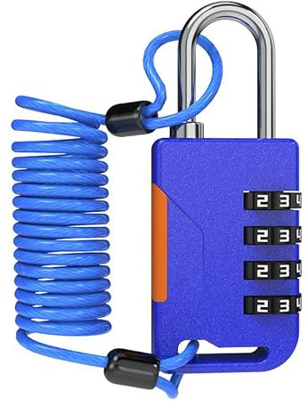UP Security Ski Lock, Combo Lock with Retractable Cable (36in), Padlock Combination with Cable for Snowboard, Bike, Luggage, Suitcase, Locker, Fridge, Refrigerator, Cabinet, Outdoor Fence (Blue)