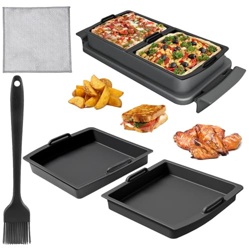 Rierousy 2-Pack Silicone Baking Tray Dividers for Tefal OptiGrill XL, Includes Silicone Brush & Spatula, 16 x 12 Inch