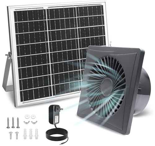 SHENVITASO - Ventilador de escape solar de 25 W con ventilador de ventilación de 8 pulgadas, válvula antireflujo, adaptador de corriente y soporte de montaje, ventilador de ventilación de alta