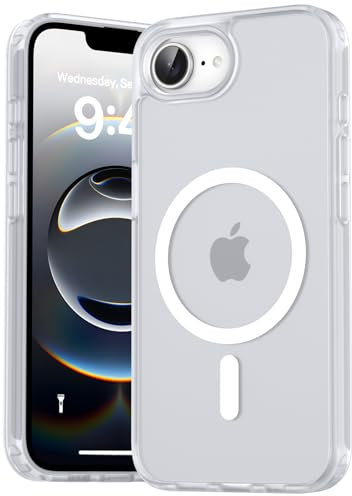 Natiiozie Magnetisch Hülle Kompatibel mit iPhone 16e, [Militärnorm Schutz] Stoßfest Kratzfest Schutzhülle, Matt Durchsichtig Nie Vergilbung Rückseite für iPhone 16e 2025 Case Frostweiß