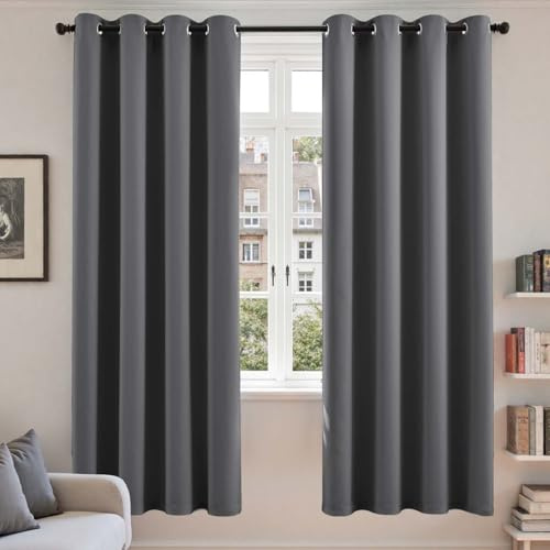 Vangao Verdunklungsvorhänge mit Ösen H200 x B140 cm 2er Set, Dunkelgrau | Vorhang Verdunkelung, Gardinen Wohnzimmer Modern Schlafzimmer Kinderzimmer Fenster, Verdunklungsvorhänge 200 cm lang