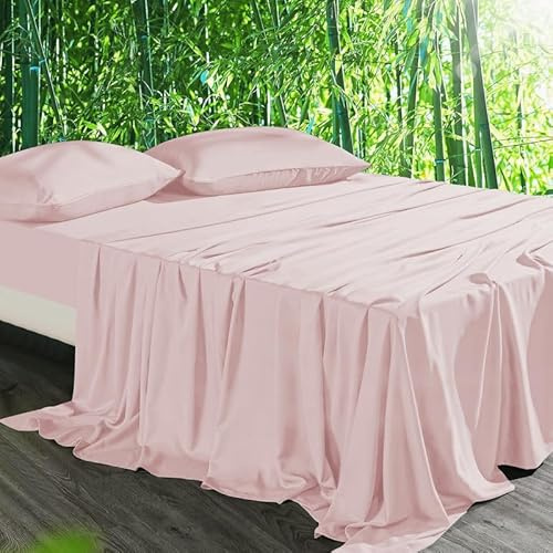 Gezu Spannbettlaken 200x200 Rosa Betttuch Weich Hypoallergen Bambus | Zertifiziert Oeko-TEX Bettlaken 200x200 Spannbettlaken Sommer Kühlend für Hohe Matratze bis15-30cm,100% Bambus Lyocell Tencel