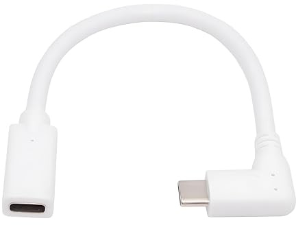 NFHK Cable White USB-C Type-C Male to Female Extension Power USB2.0 Data Cable 90 Degree Left Right Angled 65W Fast Charge for Laptop Tablet Phone