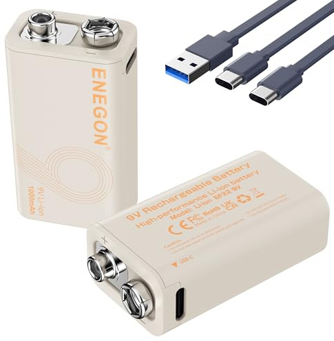 ENEGON 9V 2 pacchi Batterie Litiche Ricaricabili 3,7Wh 1000mAh Tipo-C