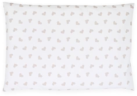 Balbina Kissenbezug 80 x 80 cm für Kinder & Babys, Kopfkissenbezug 100% Baumwolle, für Kinderzimmer, Kinderwagen oder Kinderbett, Baumwoll-Kopfkissenbezug mit Reißverschluss, Herzen beige/Weiß
