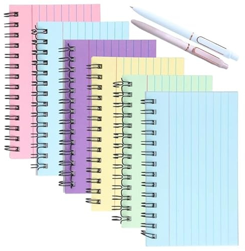 6 er Set Karteikarten mit 2 Stiften, 5 Farben Spirale Lernkarten, 300 Stück Revisionskarten 12,5 x 7,5cm,Liniert Vokabelkarte für Englisch Vokabeln, Formeln und Notizen