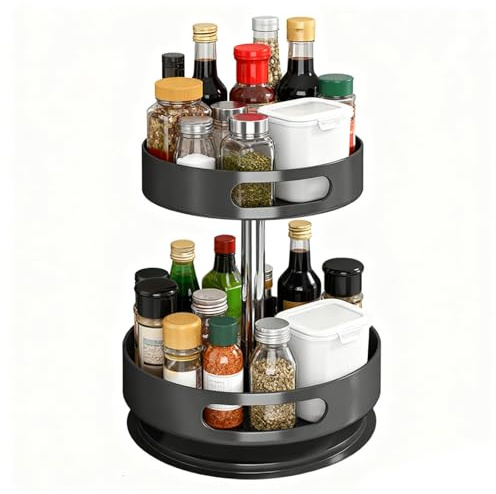 Drehteller Organizer Gewürzregal Drehbar mit 2 Etagen, Metall Lazy Susan Drehteller Organizer für Schrank, Drehbares Gewürzständer Gewürzregal für Küche Organizer für Kosmetik, Badezimmer