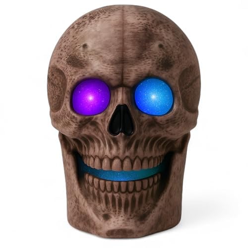 MIJOMA Halloween Deko LED mit Sound & Bewegungssensor - Farbwechselndes Licht - Kürbis & Totenkopf - Gruselige Dekofigur - Batteriebetrieben (Totenkopf)