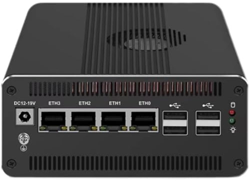 HKUXZR Firewall Appliance Mini PC, Ultra7 155H 16 core e 22 thread, 4 x Intel i226-V 2.5G, 2 x SO-DIMM DDR5 5600 MHz (compatibile con 4800/5200 MHz), 1 x M.2 NVMe PCle 4.0 × 4 segnale (32 GB RAM 1 TB