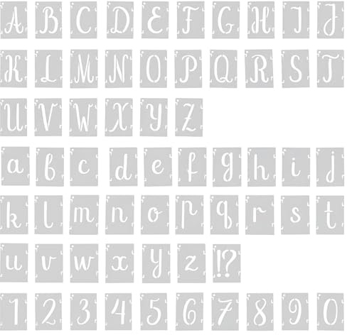 2 Inch Letter Stencils and Numbers, 63PCS Reusable Plastic Letters Numbers Symbol Interlocking Drawing Template Kit for Painting on Wood, Wall, Fabric, Rock, Chalkboard, Sign, DIY Art Projects