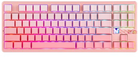 MechLands Aula F87 PRO V2 - Teclado inalámbrico para gaming con batería de 10000 mAh, consulta 8K, SOCD/MT/TGL, BT/2,4 GHz/USB, teclado mecánico TKL con Gasket Creamy y RGB (degradado rosa)