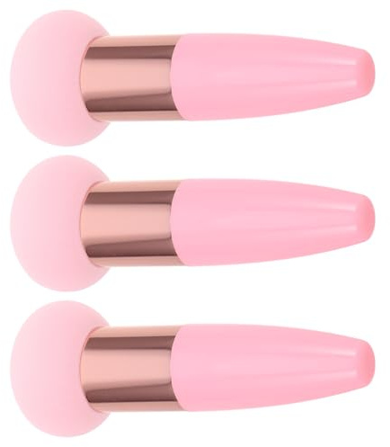 Sponge Applicator Mushroom Makeup Pink 3pcs with Handle | Aluminum Grip, Soft Comfortable Finish, Versatile Use for Powder and Blush