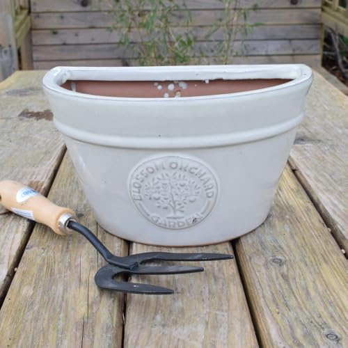 Bedwen 'Blossom Wall Pot' Ceramic – 26cm Cream Glazed Frost Proof Outdoor Pot for Walls, Garden & Patio
