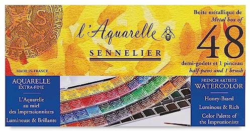 Sennelier : Watercolour Paint : Classic Metal Tin Set Of 48 Half Pans