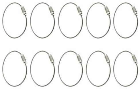 AKORD 10pcs Stainless Steel Wire Keychain Cable Keyring Twist Barrel, Metal, Silver, 15 x 4.8 x 1 cm