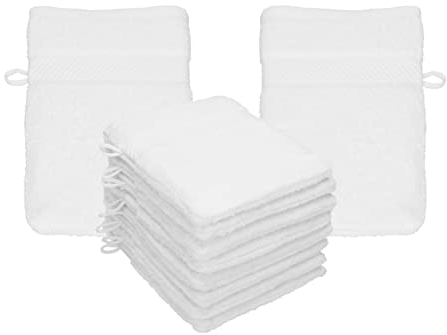 Betz 10 Stück Waschhandschuhe Frottee Waschhandschuh Waschlappen Set Palermo 100% Baumwolle Größe 16 x 21 cm Farbe weiß